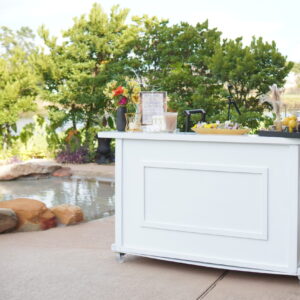 Our White bar Cart for a birthday party. Mobile bar in Houston.