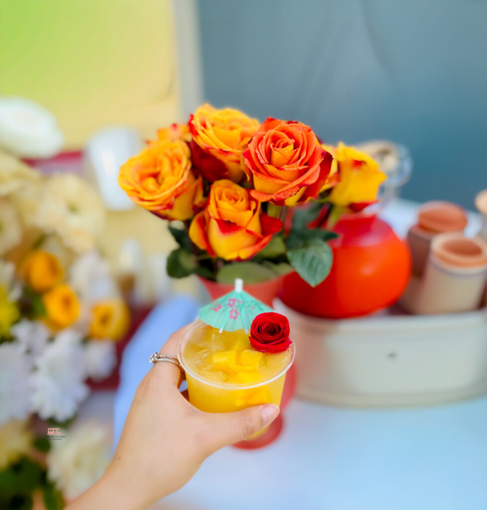 Colorful mocktail served at a family-friendly Houston community event