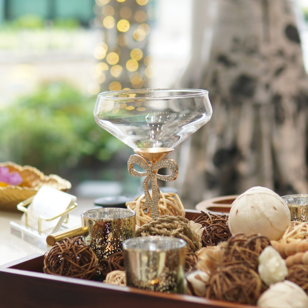 Elegant beverage bar styled for a realtor open house at a Houston model home