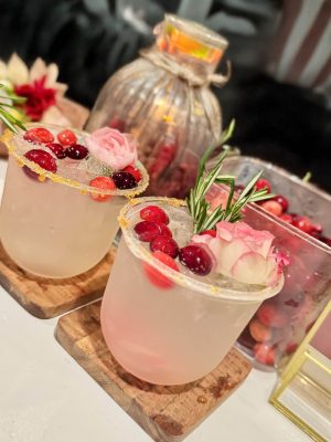 Crisp White Harvest margarita with Lalo Tequila, white cranberry juice, fresh rosemary, and lime – fall holiday cocktail by I’ll Drink To That! mobile bar